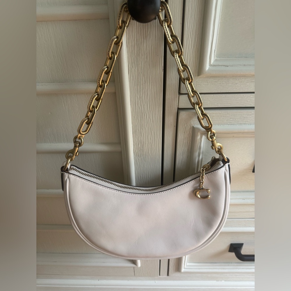 Coach Cream Crescent Shoulder Bag with Gold Hardware and Adjustable Strap - Picture 8 of 12
